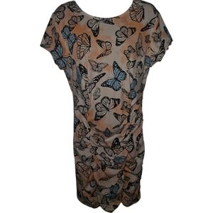 NWT Planet Gold Butterfly Scrunched Ruffle Short Sleeve Bodycon Dress